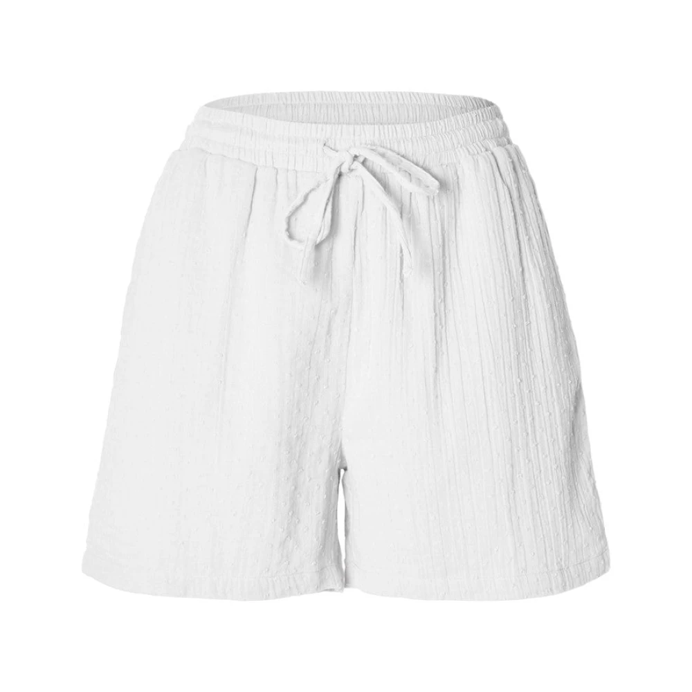 Bomull Elastisk Midje Shorts - Snow White