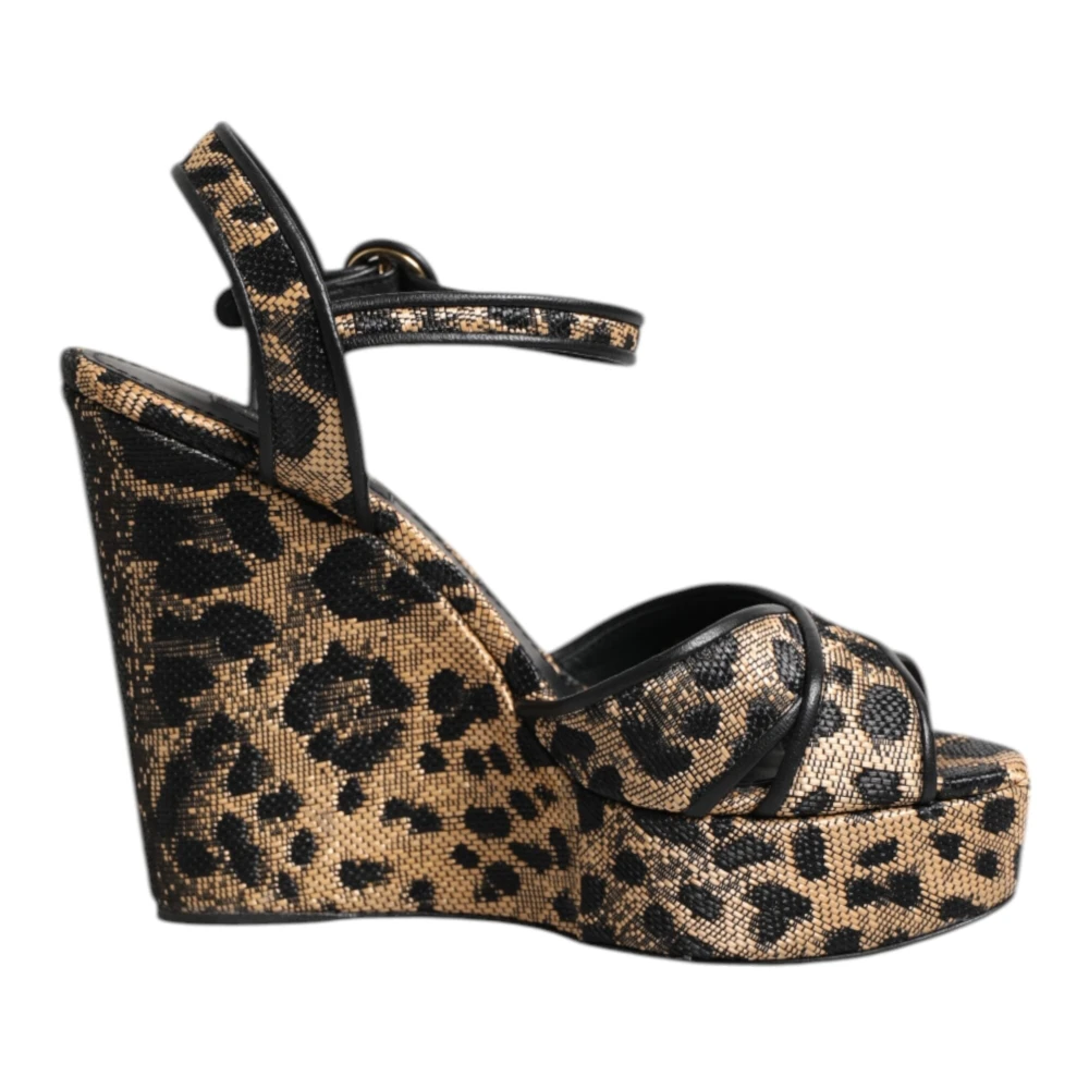 Dolce & Gabbana Women's Brown Leopard Wedge Ankle Strap Sandals
