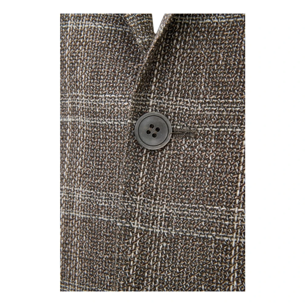 Oscar Jacobson Beige Geruit Gestreepte Blazer Regular Fit Gray Heren