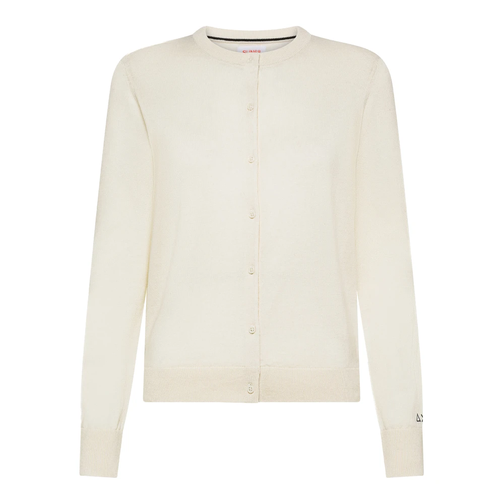 Sun68 White Roundneck Basic Cardigan - Female - Cardigans - L - Knitwear
