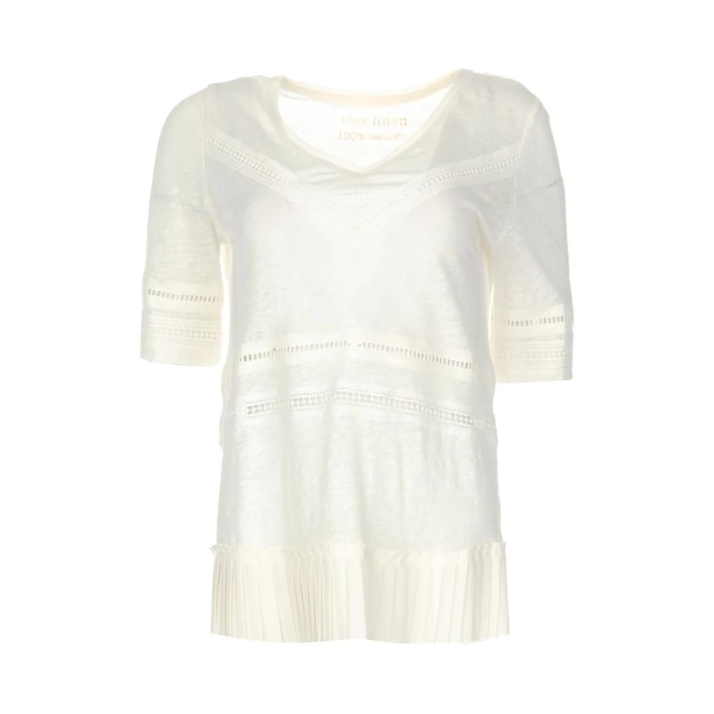 PATRIZIA PEPE Chique Linnen T-shirt met Haakdetails White Dames