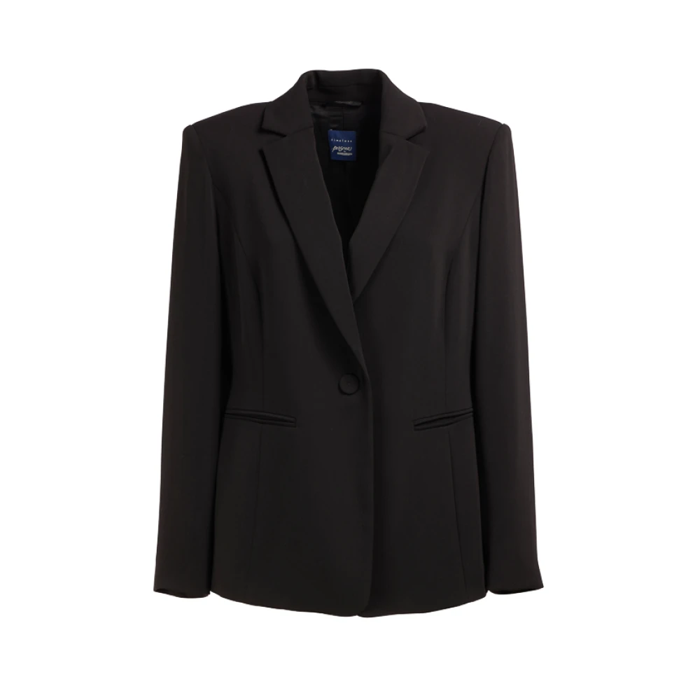 Marina Rinaldi Zwarte Katoenen Blazer met Reverskraag Black Dames