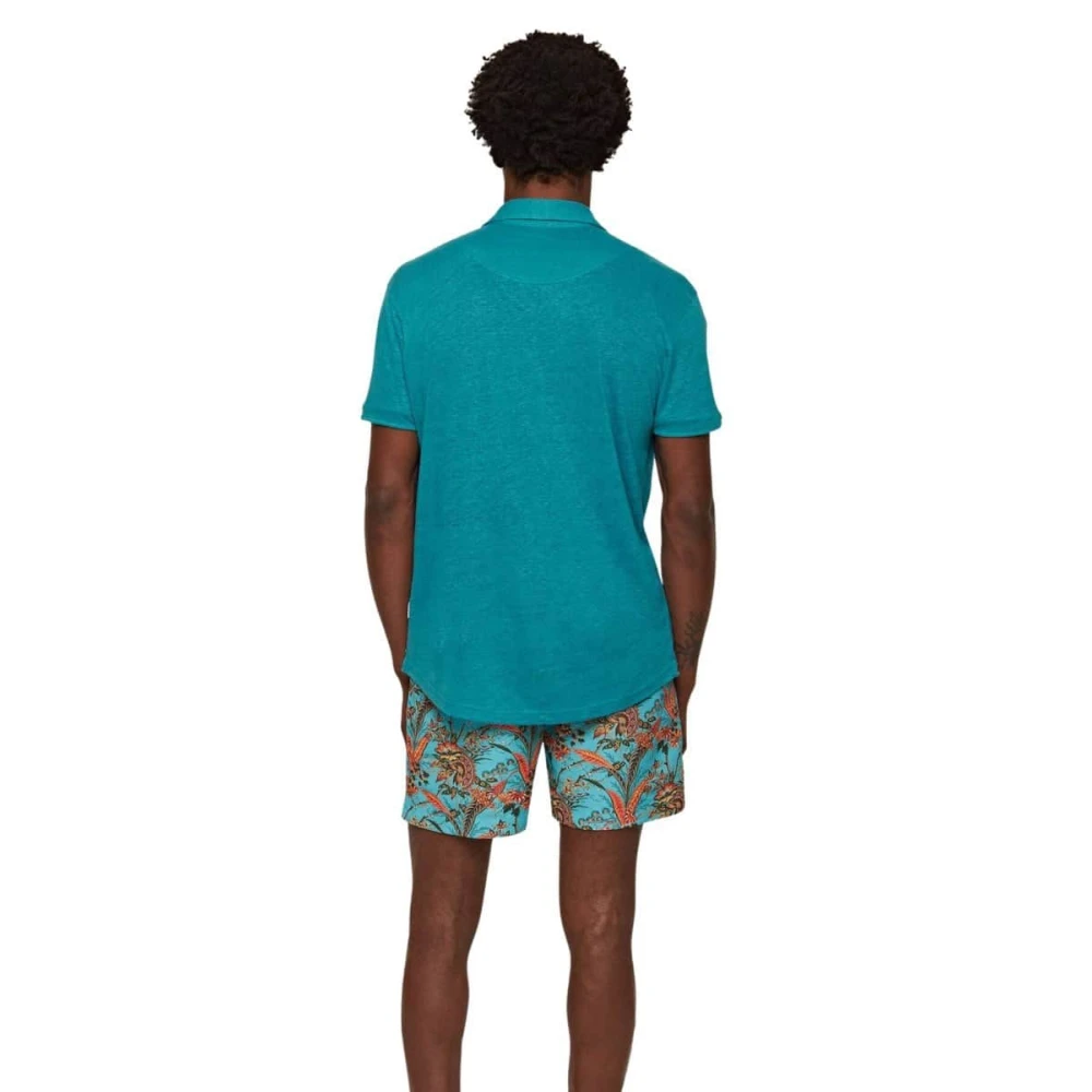 Orlebar Brown Veranda Blauw Linnen Polo Shirt Blue Heren