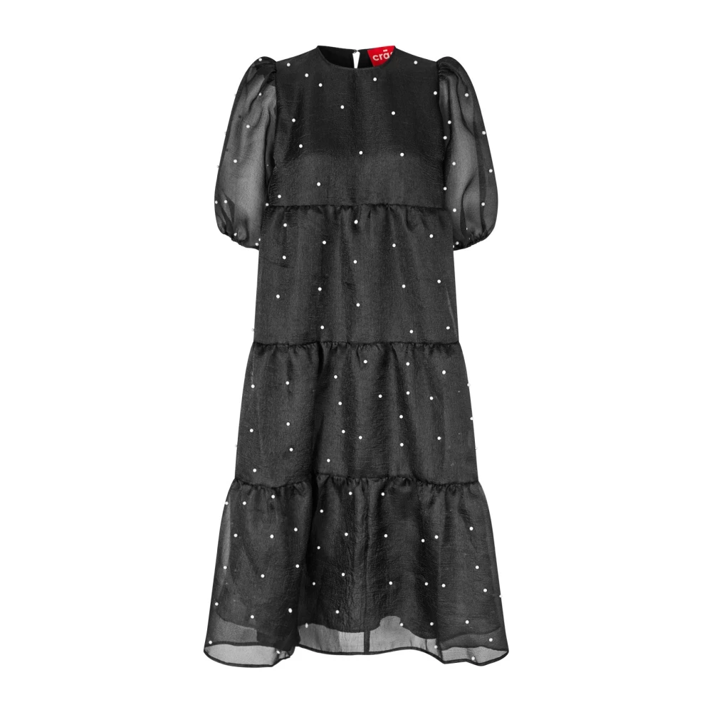 Cras Elegante Zwarte Jurk met Pofmouwen Black Dames