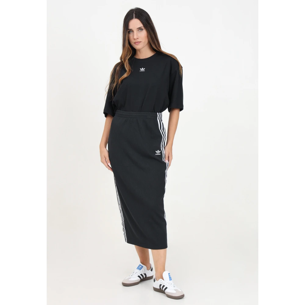 adidas Originals Zwarte Gebreide Midi Rok Black Dames