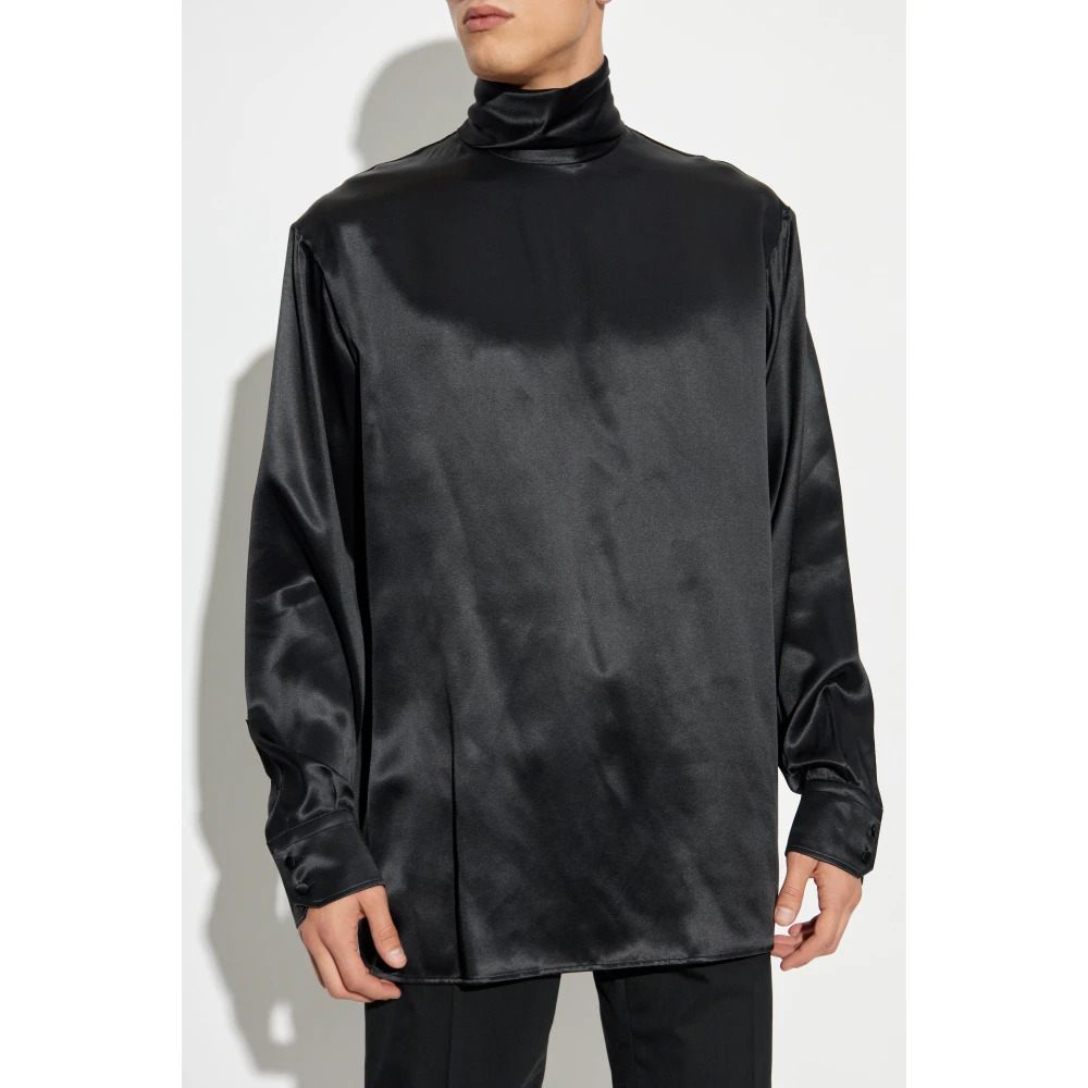 Dolce & Gabbana Zijden top met opstaande kraag Black Heren