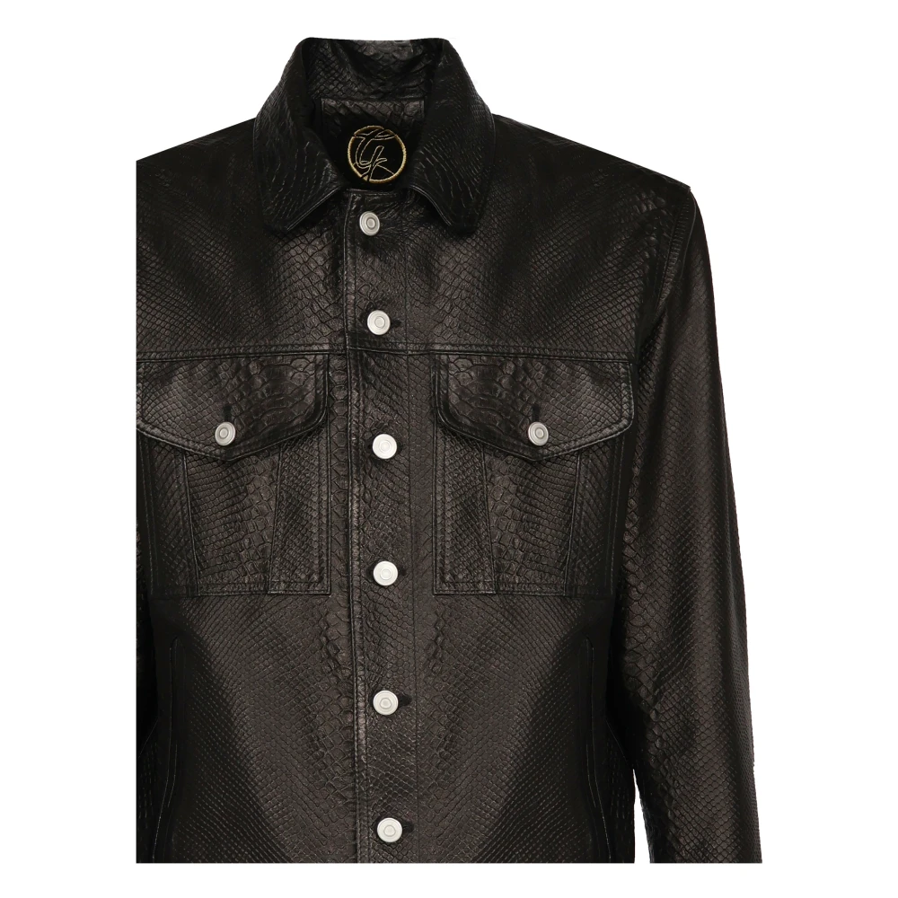 Giuliano Galiano Zwarte Leren Python Print Jas Black Heren