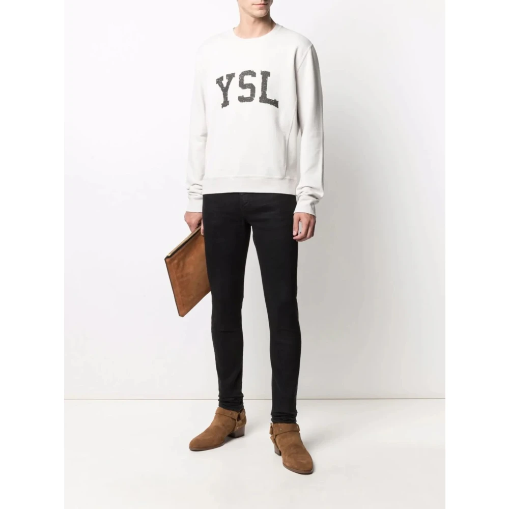 Saint Laurent Gedrukte Logo Sweater in Wit White Heren
