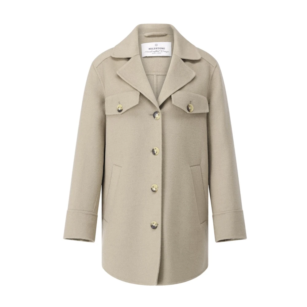 Milestone Elegante wollen jas met revers Beige Dames