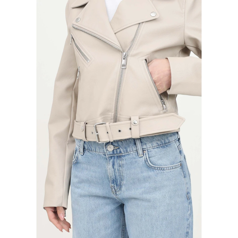 Only Beige Biker Style Leren Jas Gray Dames