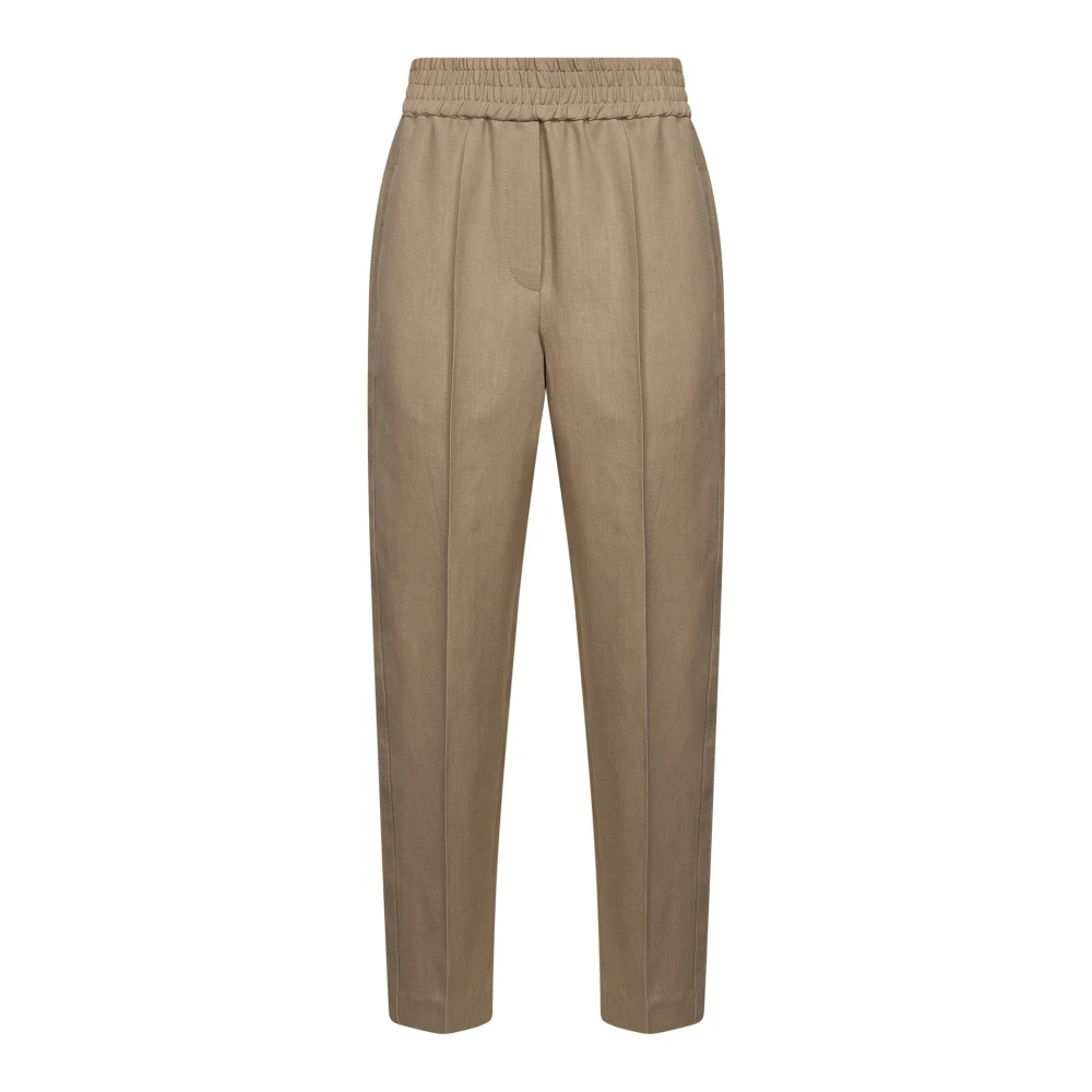 Brunello Cucinelli Women's Beige Straight Trousers, S, Linen Blend Trousers