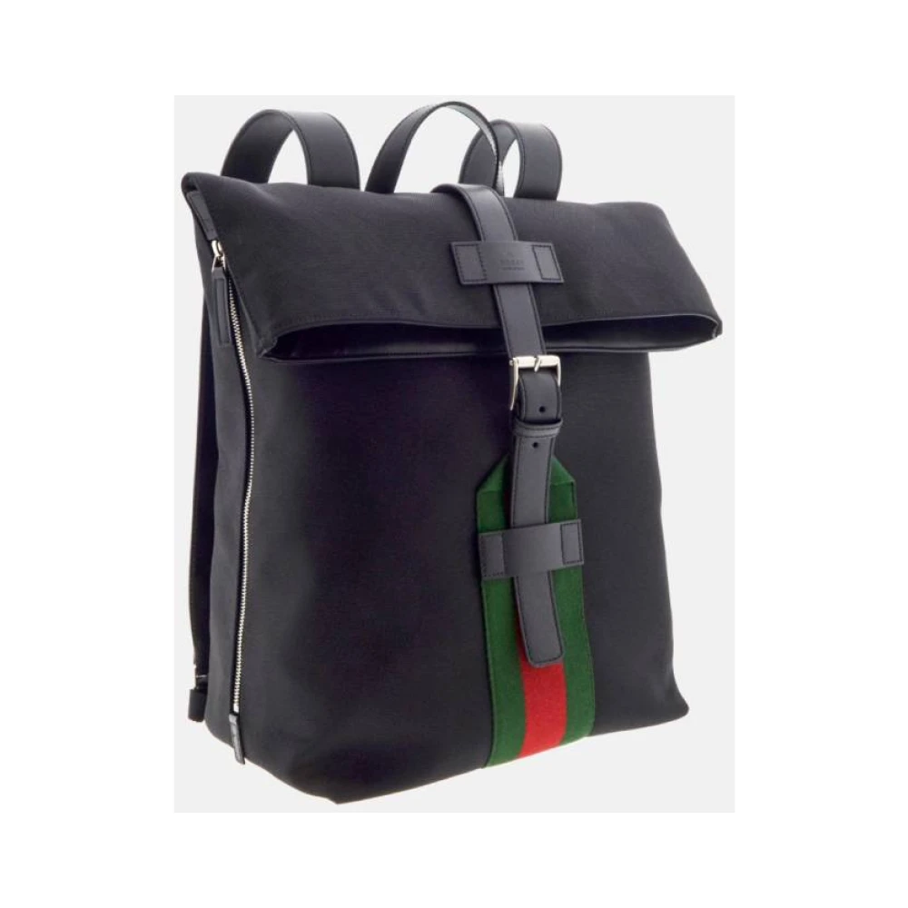 Gucci Zwarte Tribanda Rugzak met Leren Banden Black Unisex