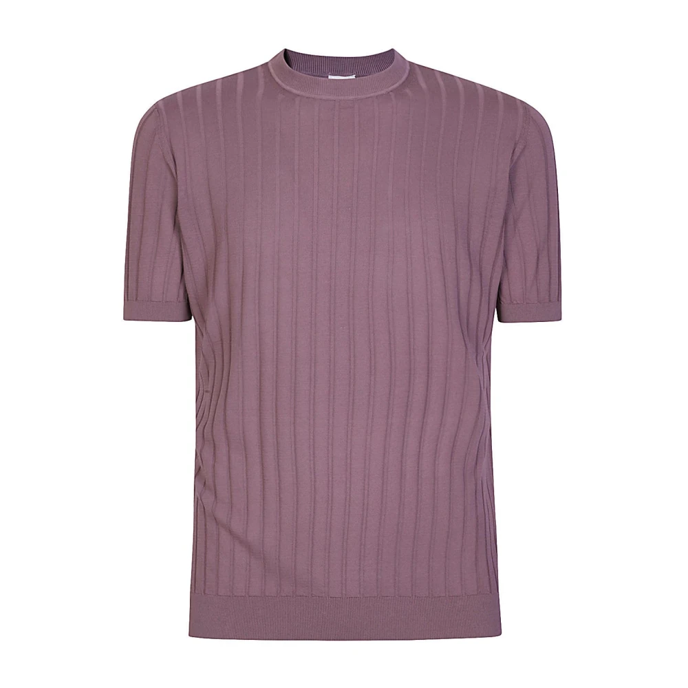 Eleventy Katoen Crepe Ronde Hals Half Mouw Shirt Purple Heren
