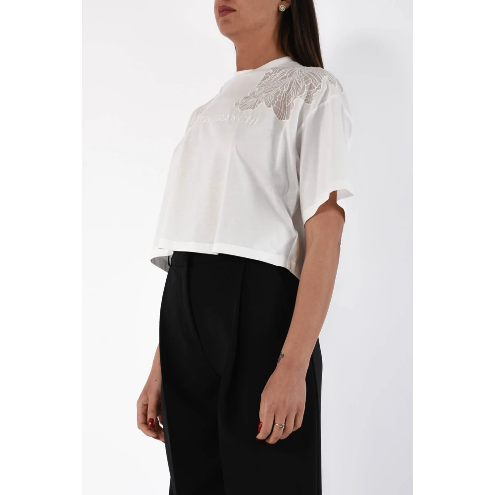 Elisabetta Franchi Cropped Jersey T-shirt White Dames