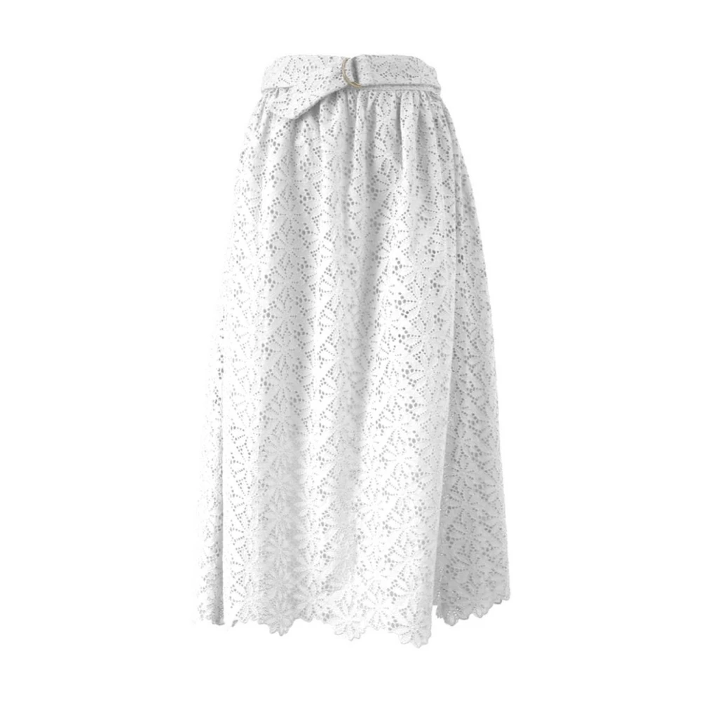 YES ZEE Witte Kant Katoenen Rok met Bloemen White Dames