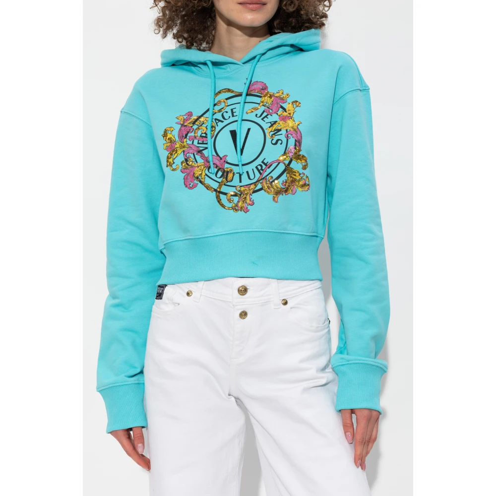 Versace Jeans Couture Sweatshirt met print en glinsterende pailletten Blue Dames