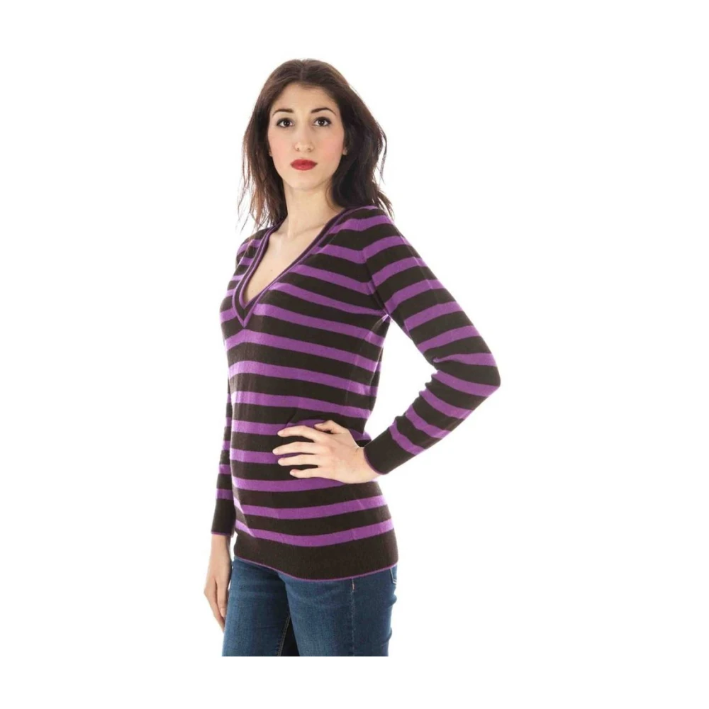 Fred Perry Paarse Wollen V-Hals Trui Logo Multicolor Dames