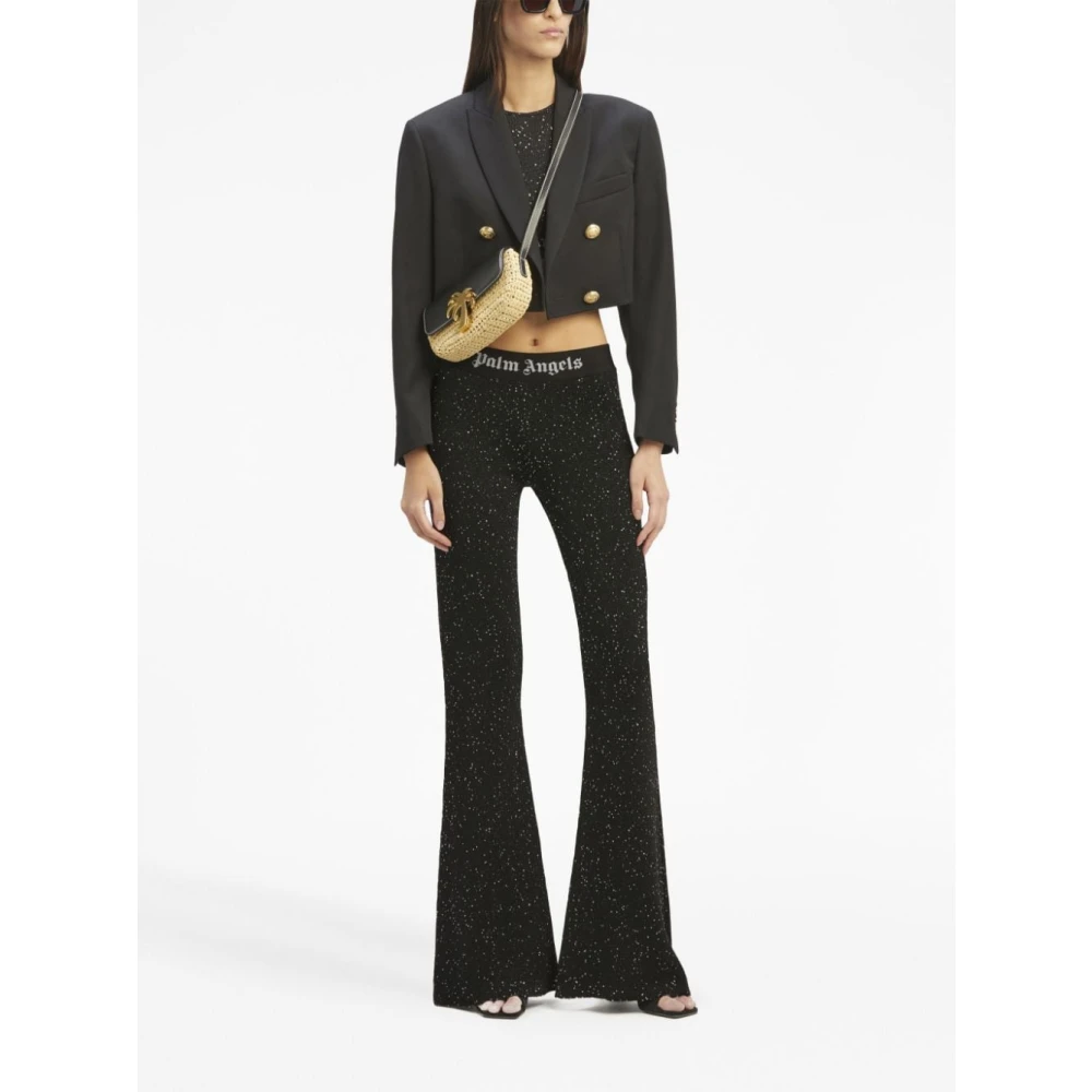Palm Angels Zwarte Gebreide Broek met All Over Pailletten Black Dames