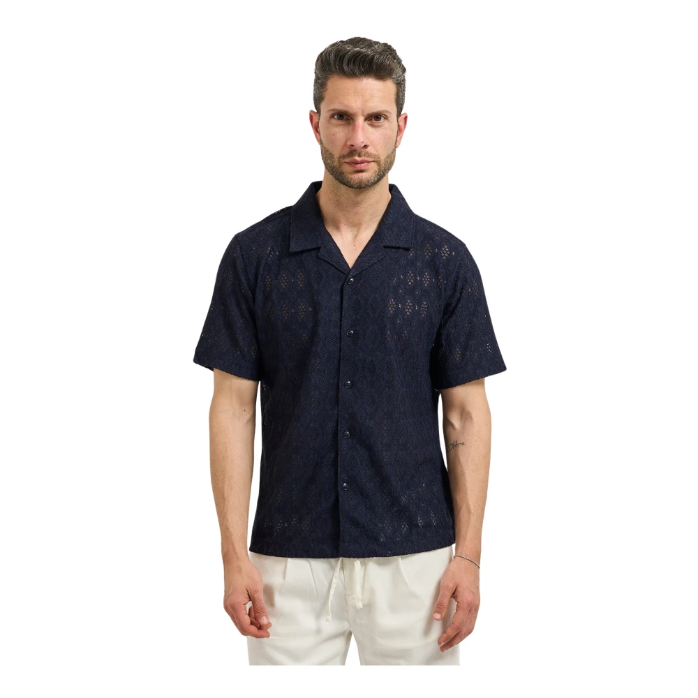Guess , Short Sleeve Shirts, Male, Blue, 2XL, Crochet Short-Sleeve Shirt