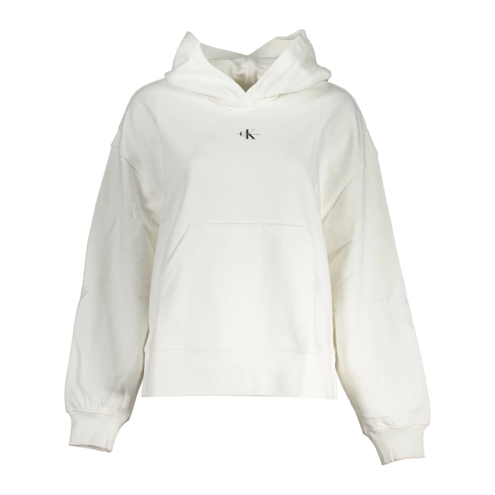 Calvin Klein Women's White Hooded Sweatshirt With Central Pocket