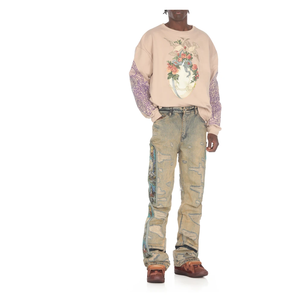 Who Decides War Beige Katoenen Jeans met Strass Details Beige Heren