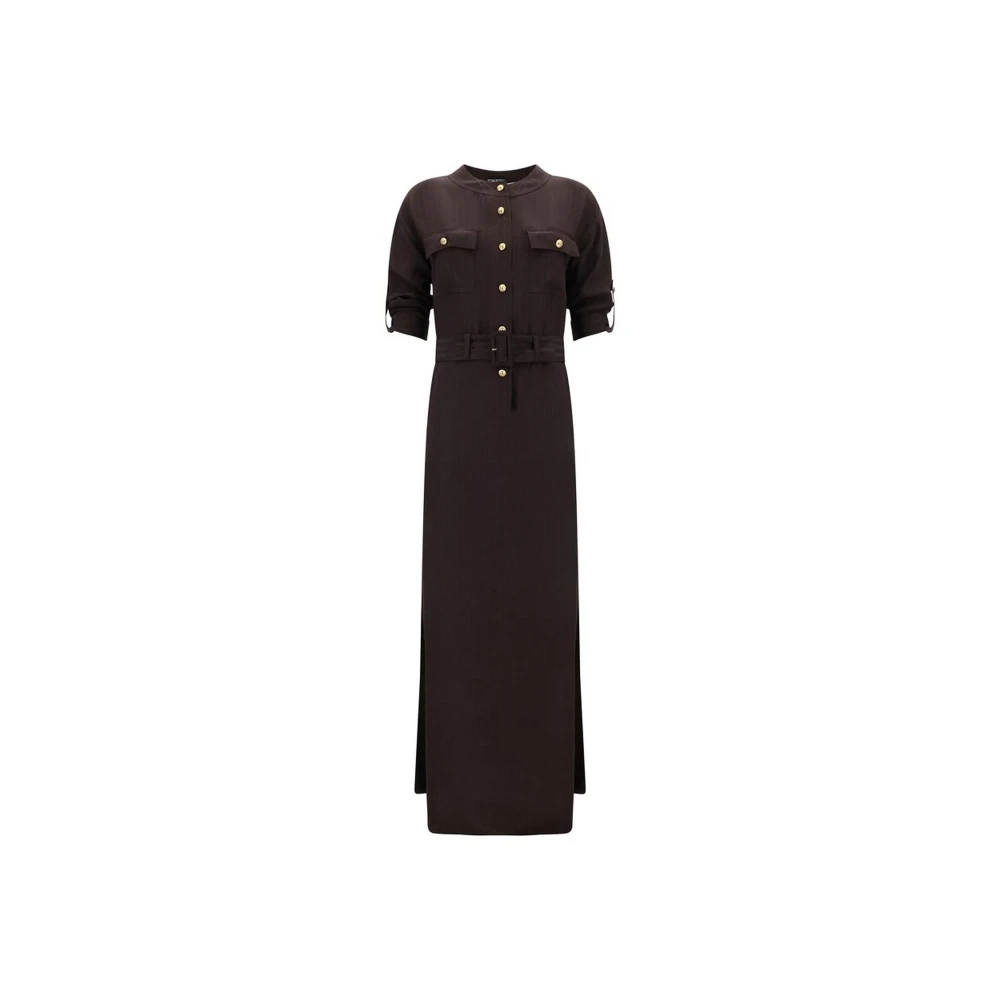 Tom Ford Women's Brown Maxi Dresses, 2XS, Adjustable Waistband Long Dress Front Button