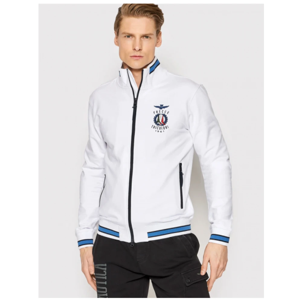 aeronautica militare Gestreepte Rits Sweater White Heren