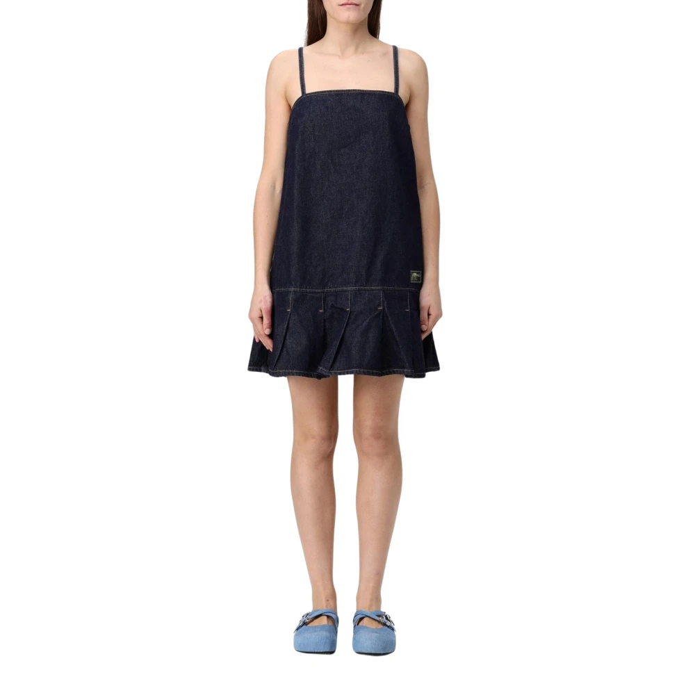 Ganni Women's Blue Pleated Denim Mini Dress