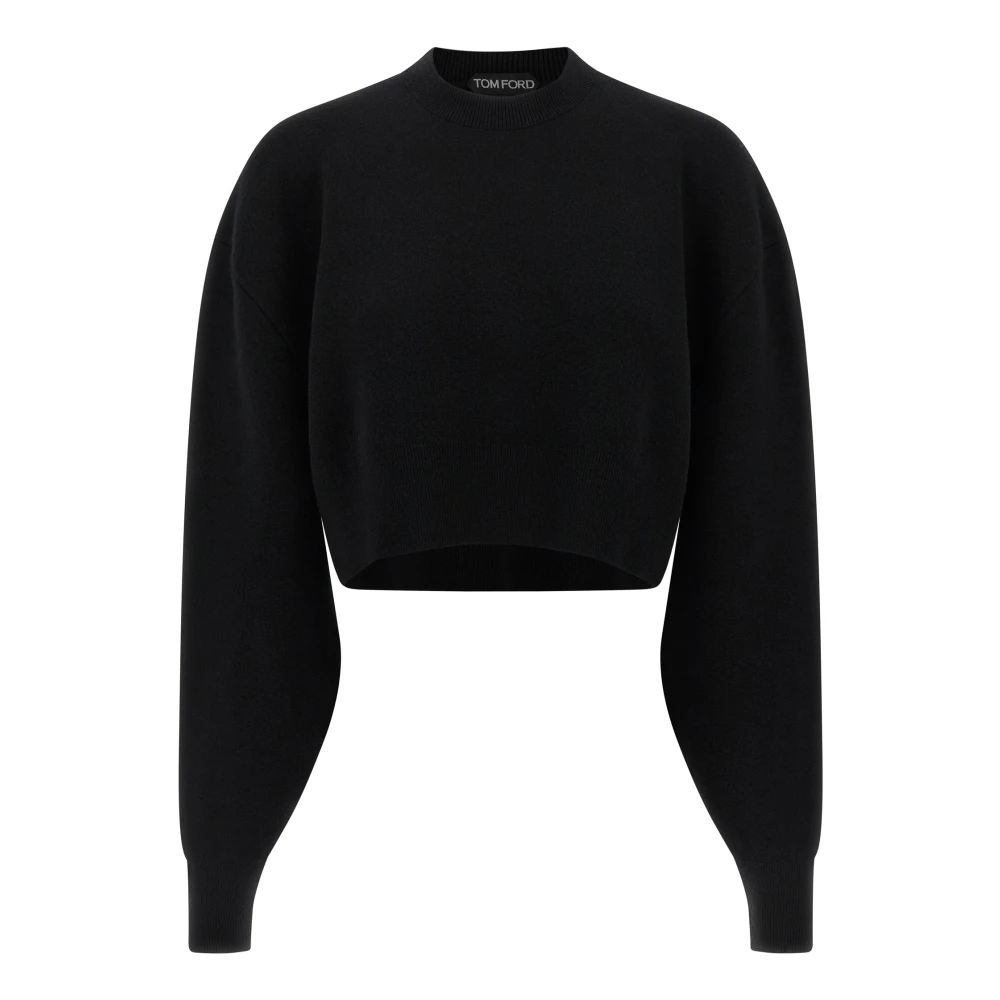 Tom Ford Women's Black Sculptural Double Face Wool Cashmere Sweatshirt - Round-Neck Knitwear - S - Knitwear