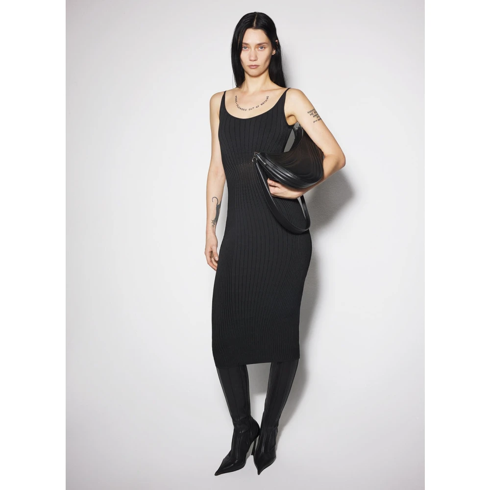 Mugler Zwarte Sculpting Gebreide Jurk Black Dames