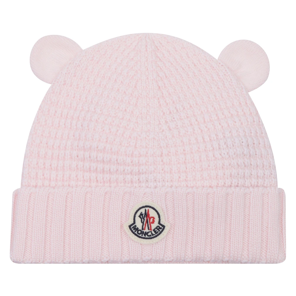 Moncler Wool Beanie With Teddy Bear Ears - Female - Hats & Caps - Pink - Xs - Kids