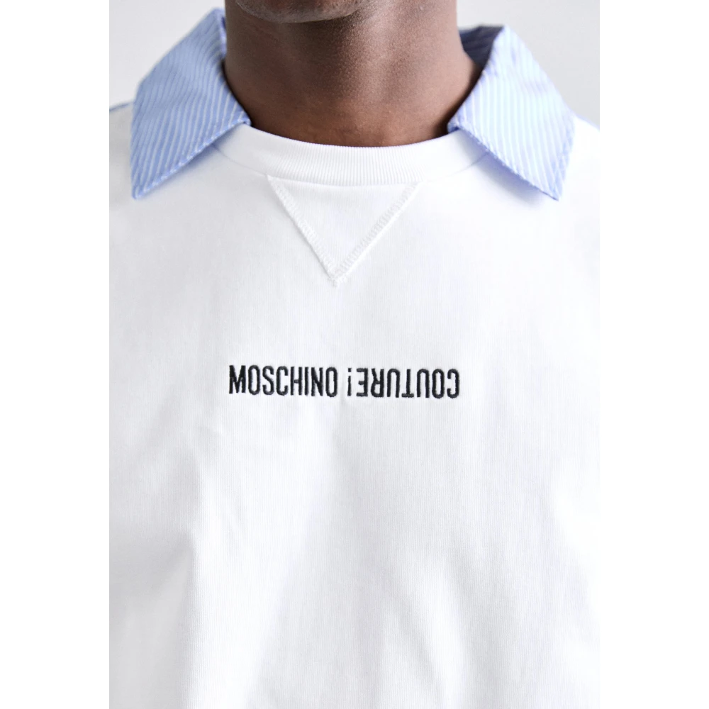 Moschino Blauw en wit katoenen T-shirt White Heren