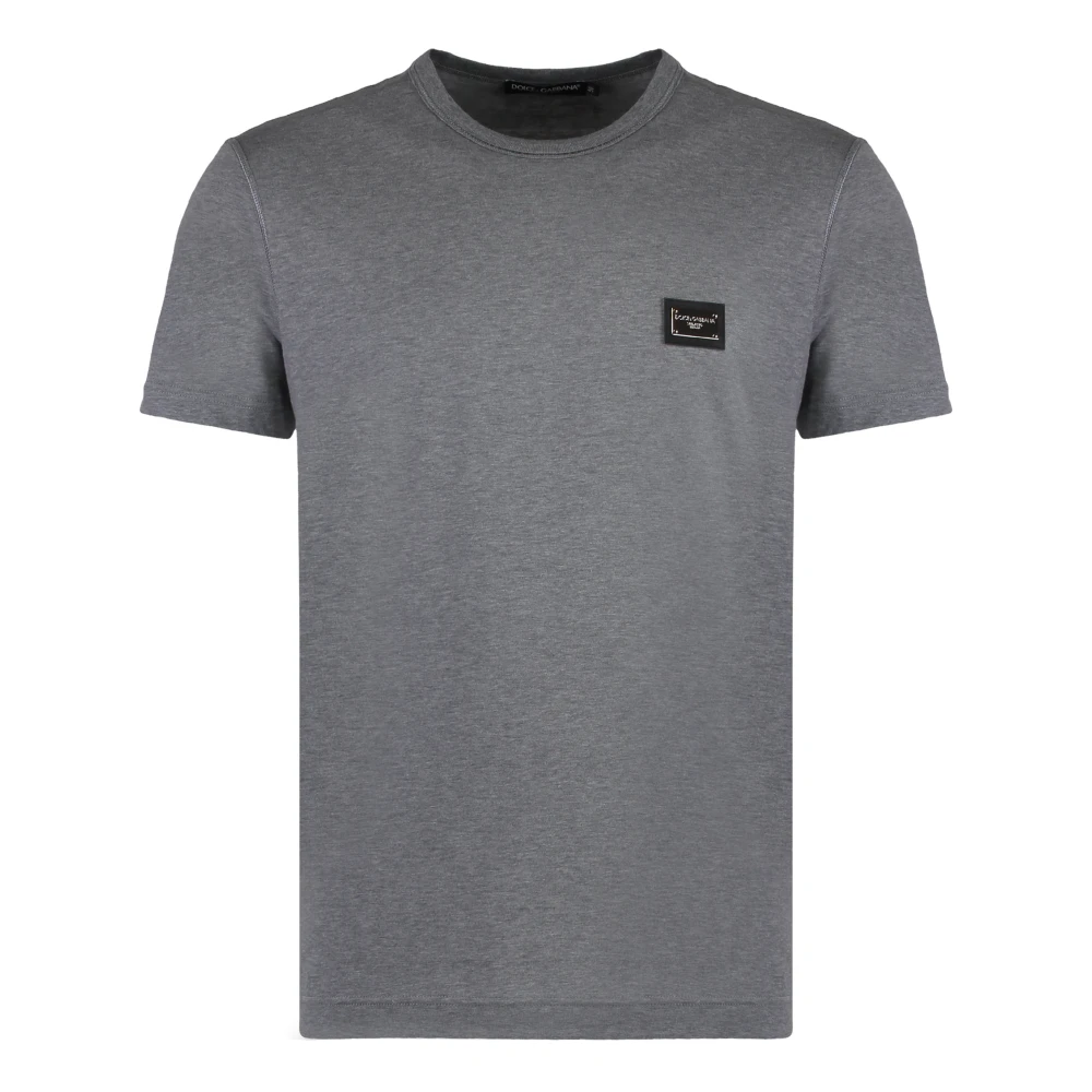 Dolce & Gabbana Mannelijk Grijs Tops Heren, S, Katoen, Katoenen T-Shirt Met Ronde Hals