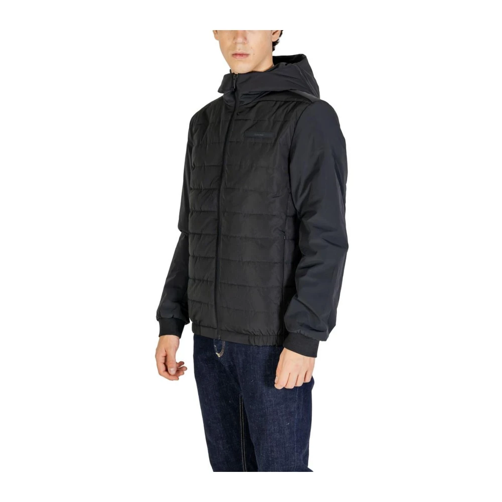 Calvin Klein Zwarte Gewatteerde Hoodie Jas Mannen Herfst Winter Black Heren