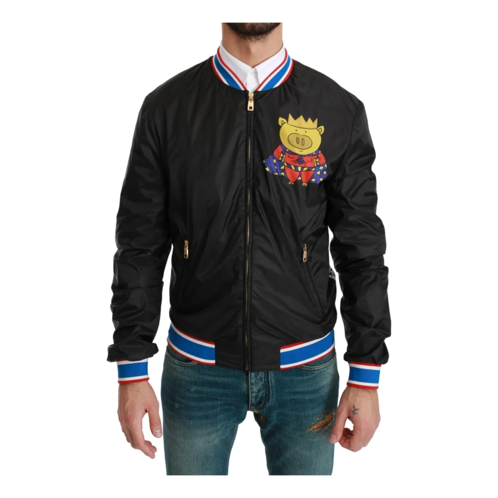 Dolce & Gabbana Superheld Bomberjack met Multicolor Motief Black Heren