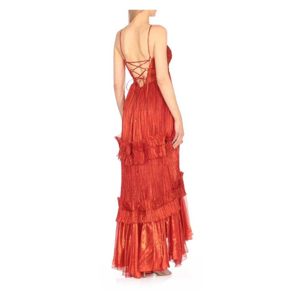 Maria Lucia Hohan Rode zijden jurk met draperie en ruches Red Dames