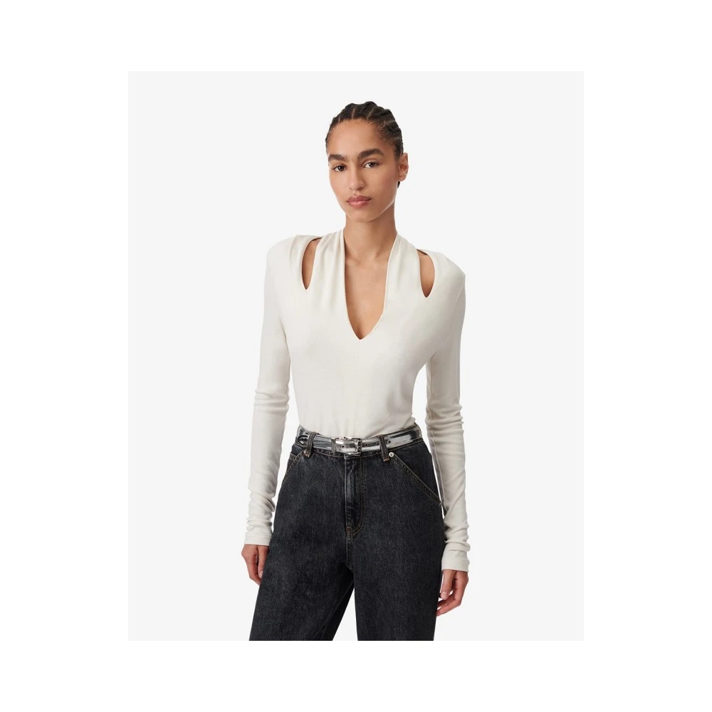 IRO Viscose V-hals T-shirt met schouderopeningen Beige Dames