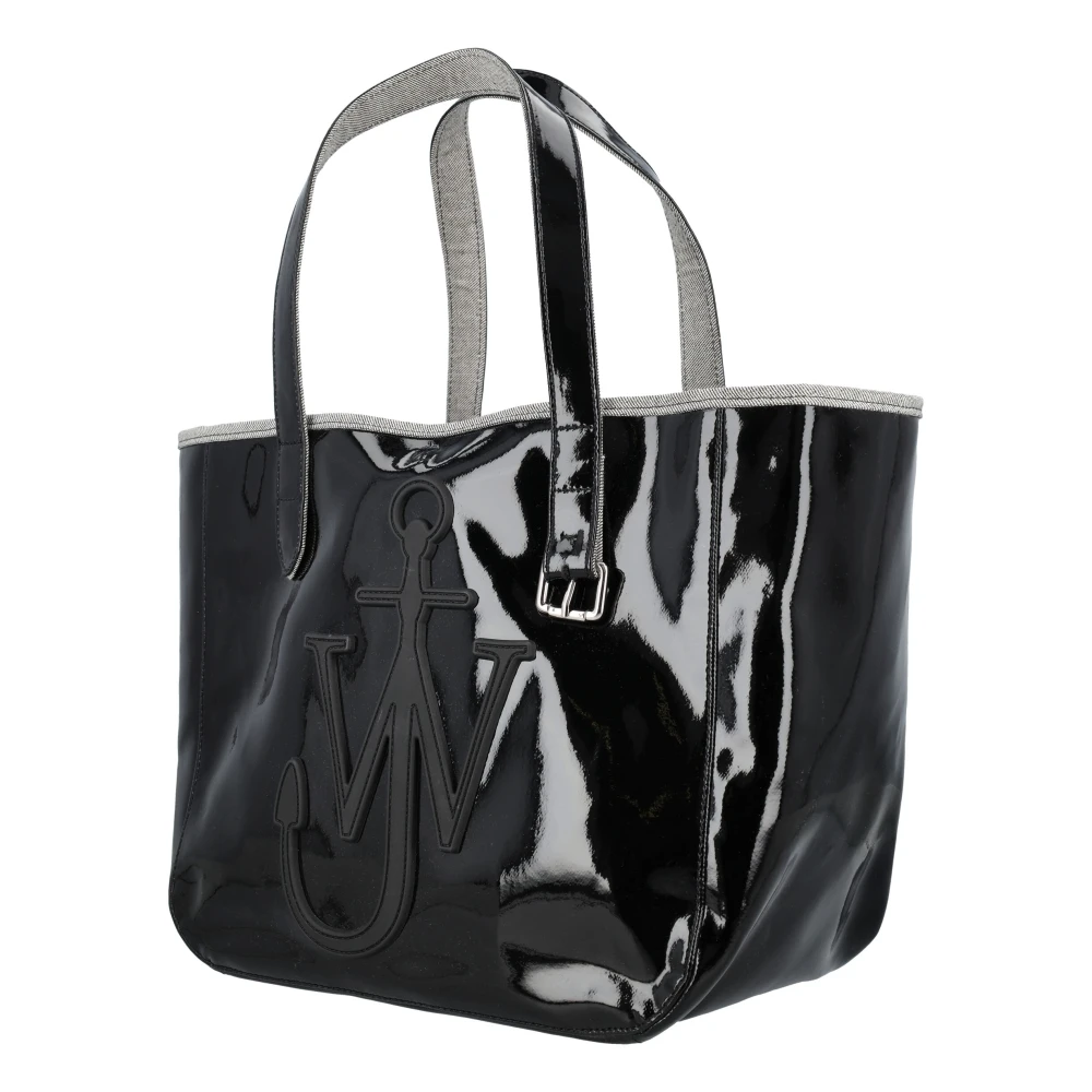 JW Anderson Zwarte Gecoate Denim Tote Tas Black Dames