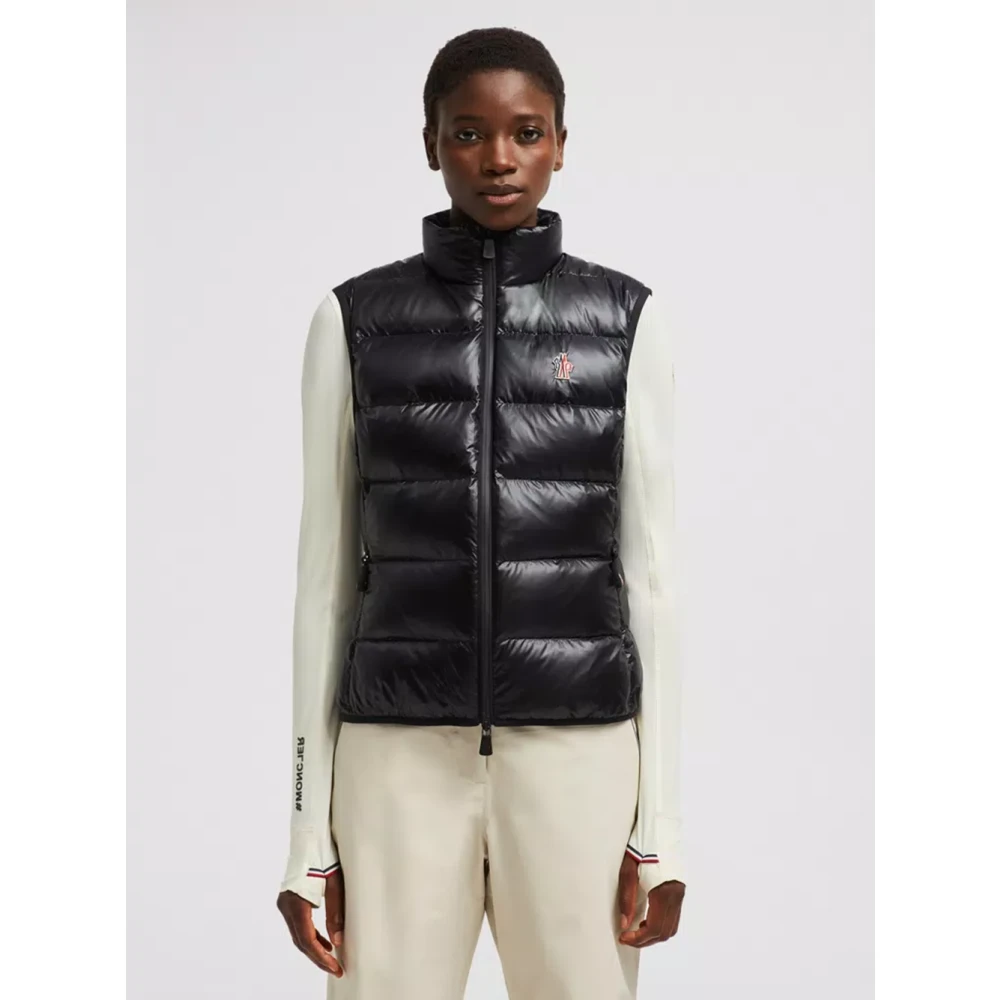 Moncler Zwarte Gewatteerde Nylon Jas Ritssluiting Black Dames