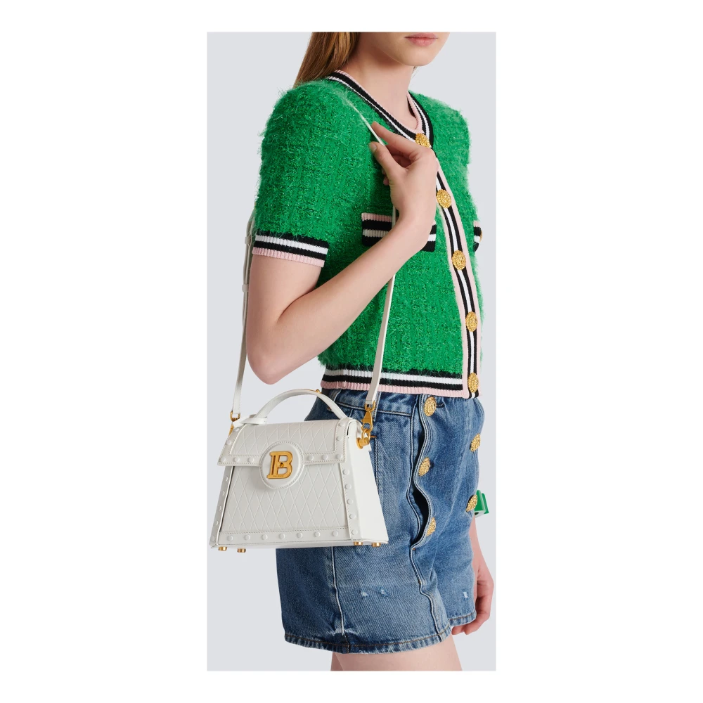 Balmain B-Buzz Dynasty tas in ruitgestanst kalfsleer White Dames