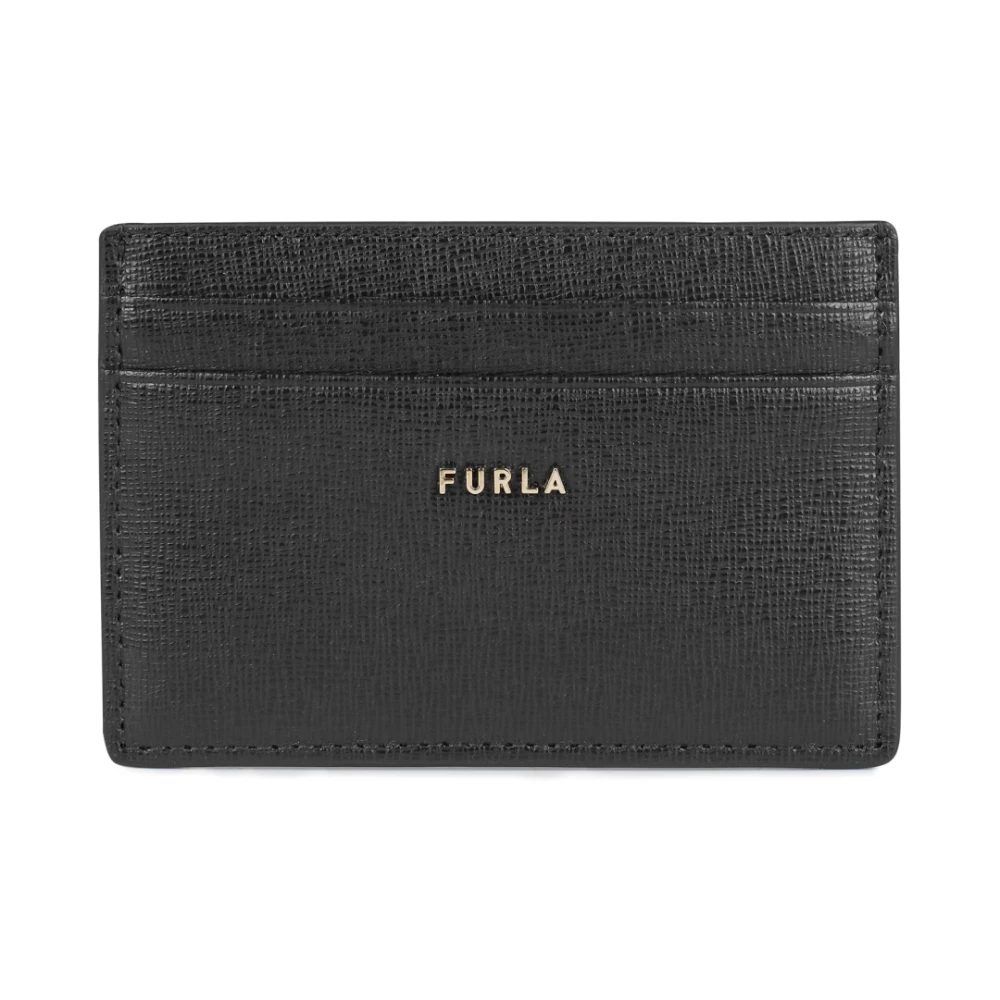 Furla Zwarte Logo Kaarthouder Leren Portemonnee Black Dames