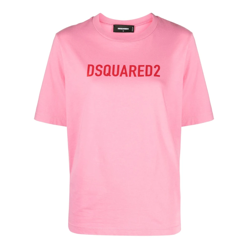 Dsquared2 Roze Katoenen T-shirt met Logo Print Pink Dames