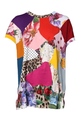 Patchwork Kortärmad Blus Topp