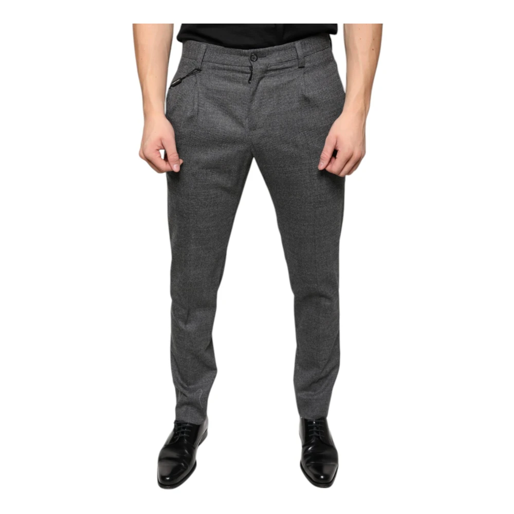 Dolce & Gabbana Grå Tartan Ull Skinny Byxor Gray, Herr