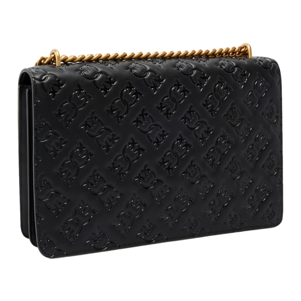 pinko Love One Classic Leren Schoudertas Black Dames