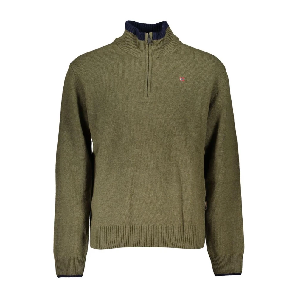Napapijri Men's Green Turtlenecks, M, Embroidered Jumper With Half Zip