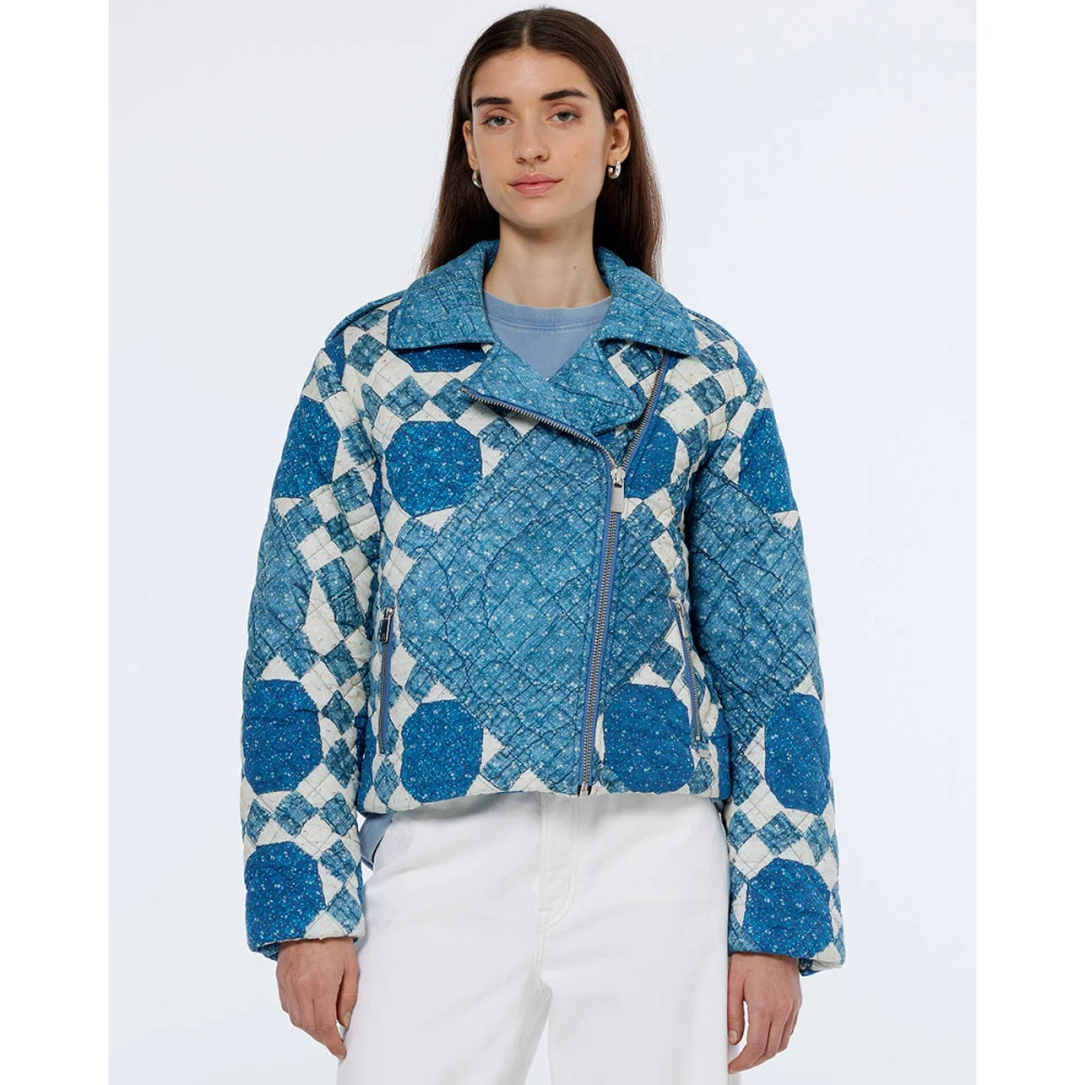Scotch & Soda Gewatteerde Bikerjas Heirloom Print Blue Dames