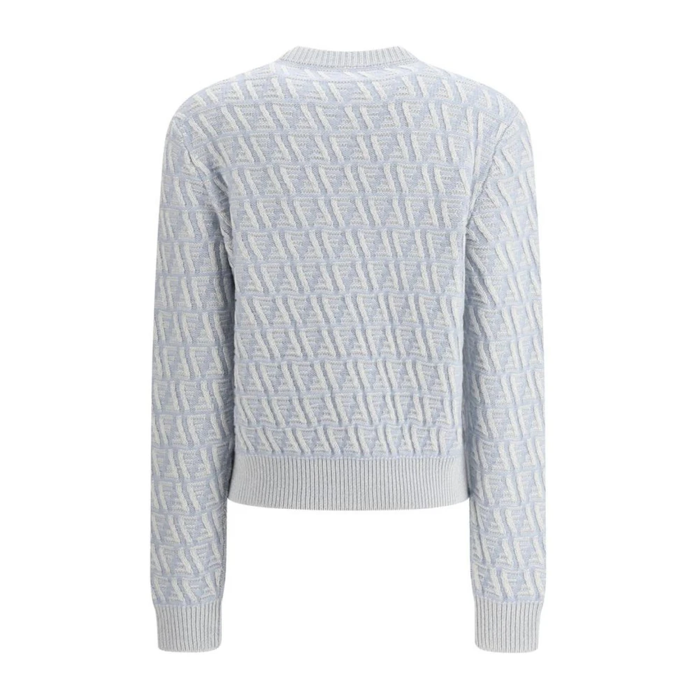 Fendi Zijden Jacquard Sweater met Ribbed Trim Blue Dames