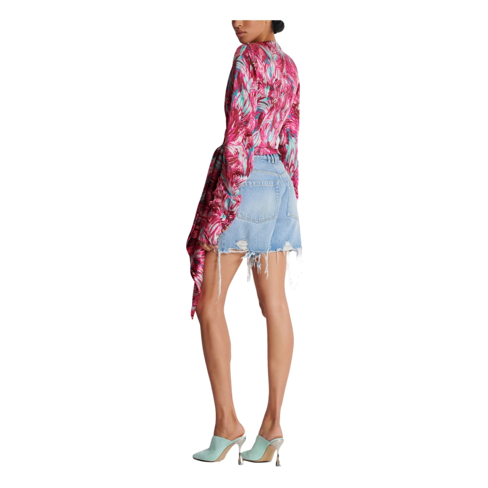 Balmain Verenprint satijnen wikkelblouse Pink Dames