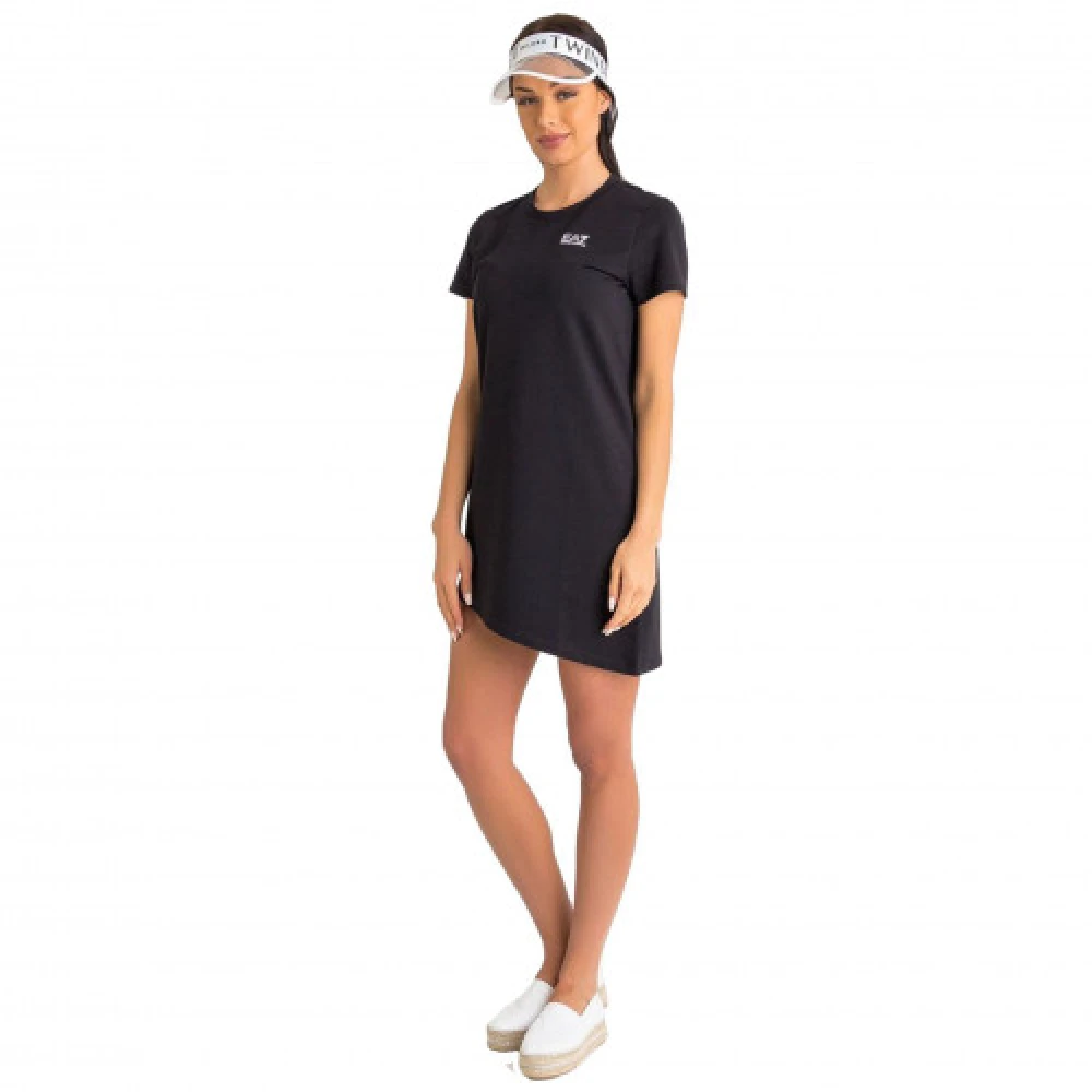 Emporio Armani EA7 Zwarte Korte Mouw Katoenen Jurk Black Dames